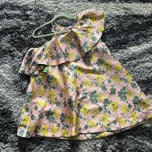 ASOS Jacquard Ruffle One Shoulder Floral Trapeze Mini Dress US 8